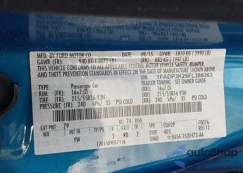 2015 Ford Focus Se from USA, damaged, VIN 1FADP3K29FL386363